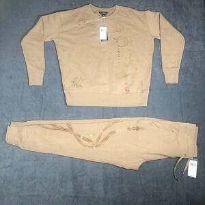 Women's Polo Ralph Lauren Belting-print French Terry XS Suit Top&Jogger set NWT